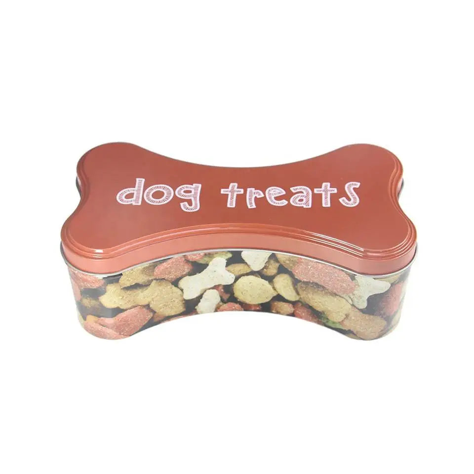 Newly Designed Cute Triangle Shaped Tinplate Premium Pet Food Storage Tin Box with Lacquered Surface and Offset Printed Design