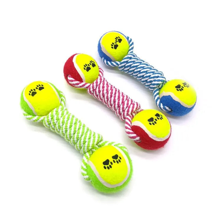 Et Dumbbell Tennis Ball Cotton Rope Toy Dog Toy Creative Paw Print Tennis Ball for Grinding and Chewing Medium to Large Dogs
