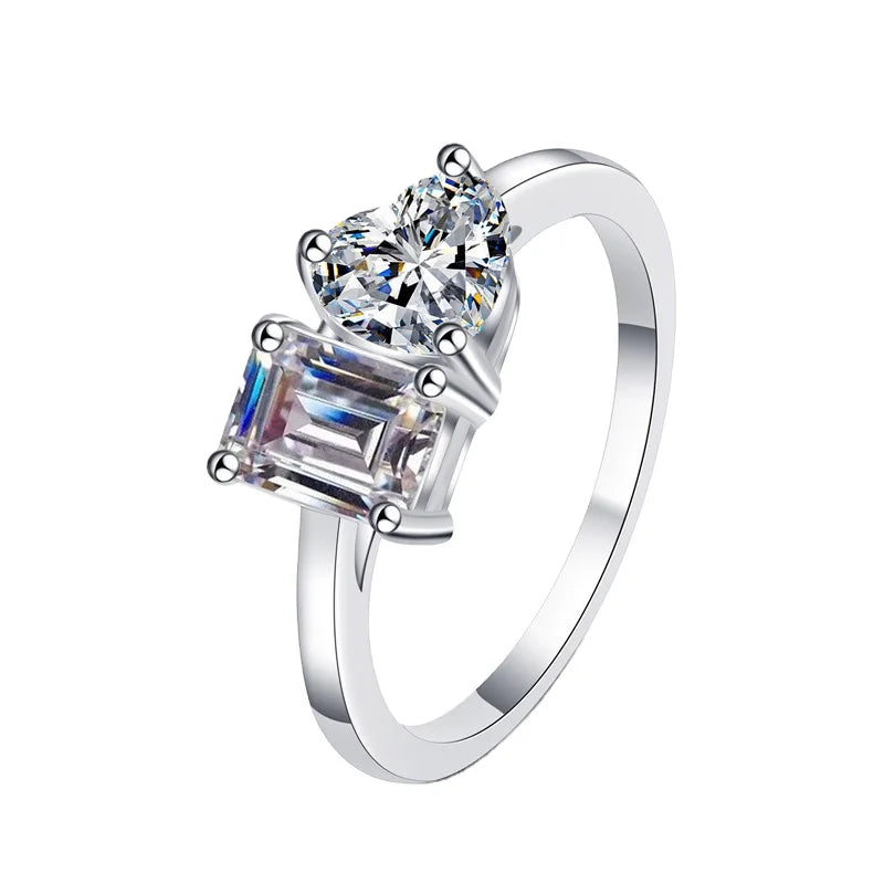 Real 2ct Moissanite Ring Emerald Radiant Cut 925 Sterling Silver 18K White Gold Plated Fine Jewelry Rings for Women