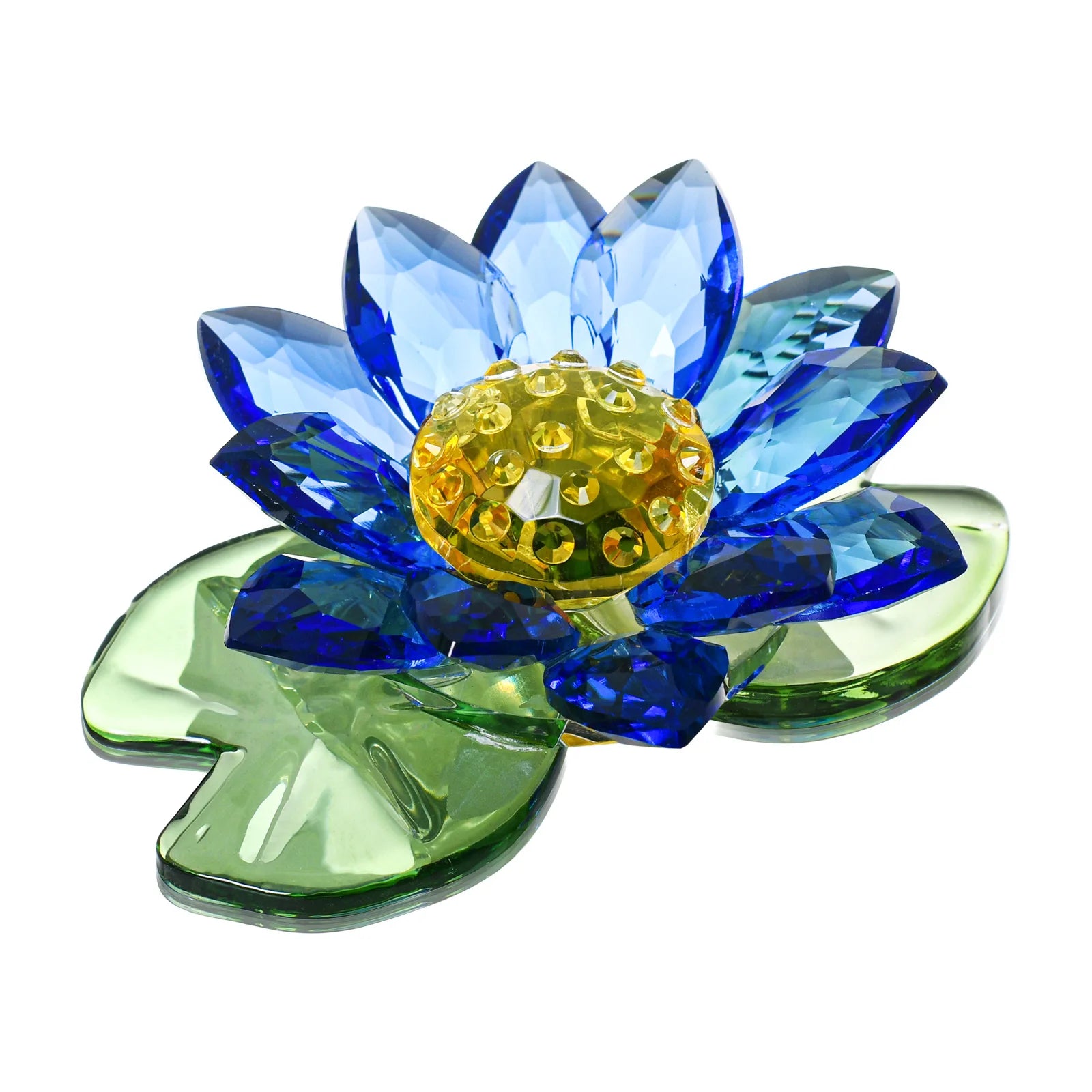 Blue Color Crystal  Lotus Flower Glass Home Decor Paperweight Figurine Wedding Table Centerpiece Ornament  Crystal Crafts