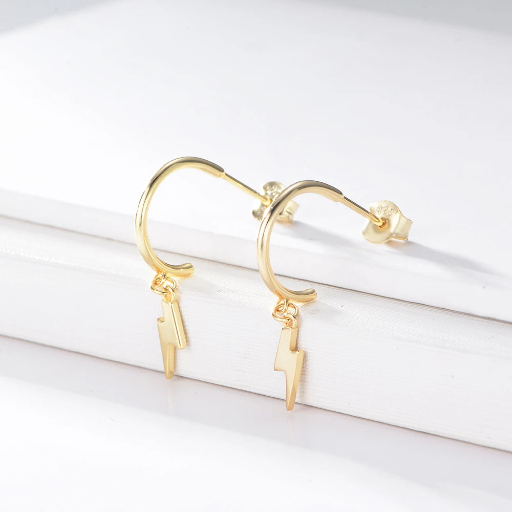 Peishang Women Gold Plated 925 Sterling Silver Jewelry Lightning Stud Earrings Jewellery Vendor Aretes Bijoux