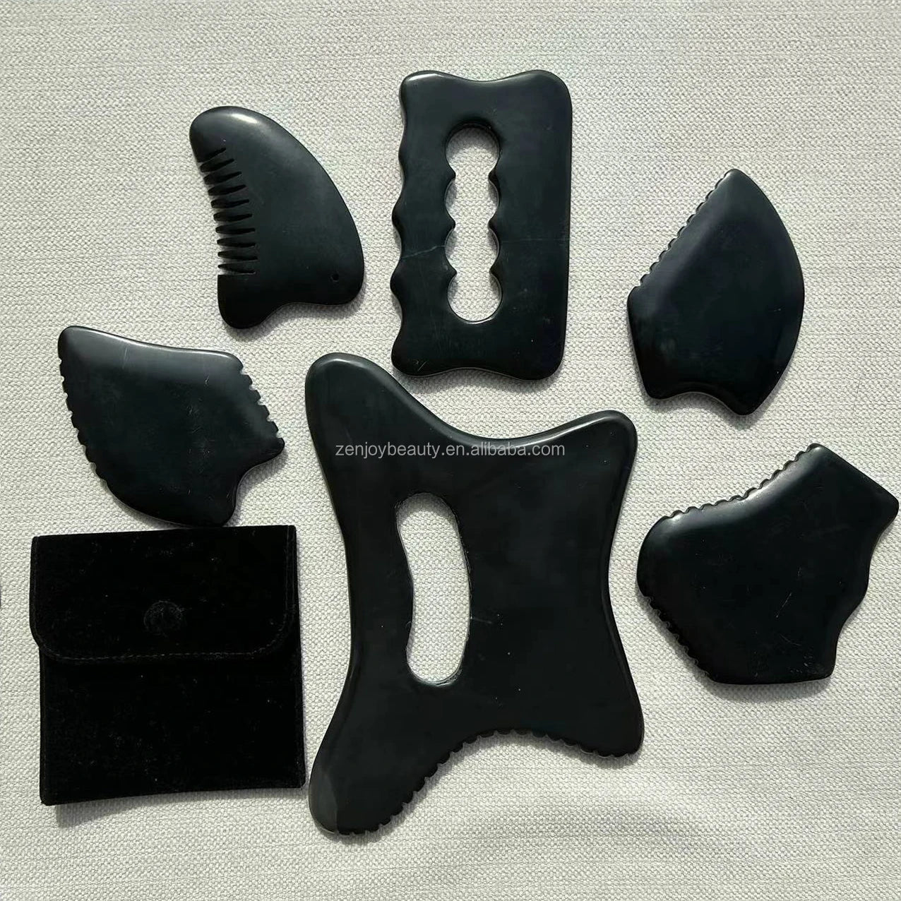 Zenjoy Bian Gua Sha Facial/Body Massage Tool-9-Edge 3D Stone Ridges Gentle Scraping Black Hot Oval Shape Home & Commercial Use
