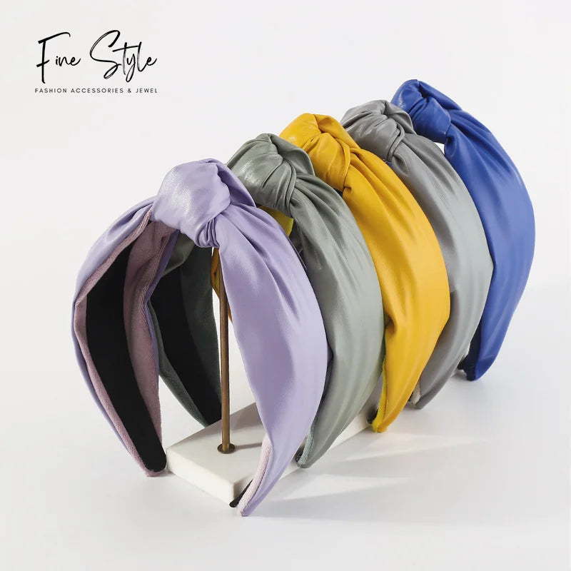 New Arrival Fashion Simple Metallic Leather Headband French Wide Edge Top Knot Headband Hair Accessory