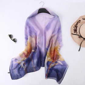 New Versatile Headband Women's Thin Shawl Sun Protection Ink Large Flower Print Scarf Cheap Wholesale