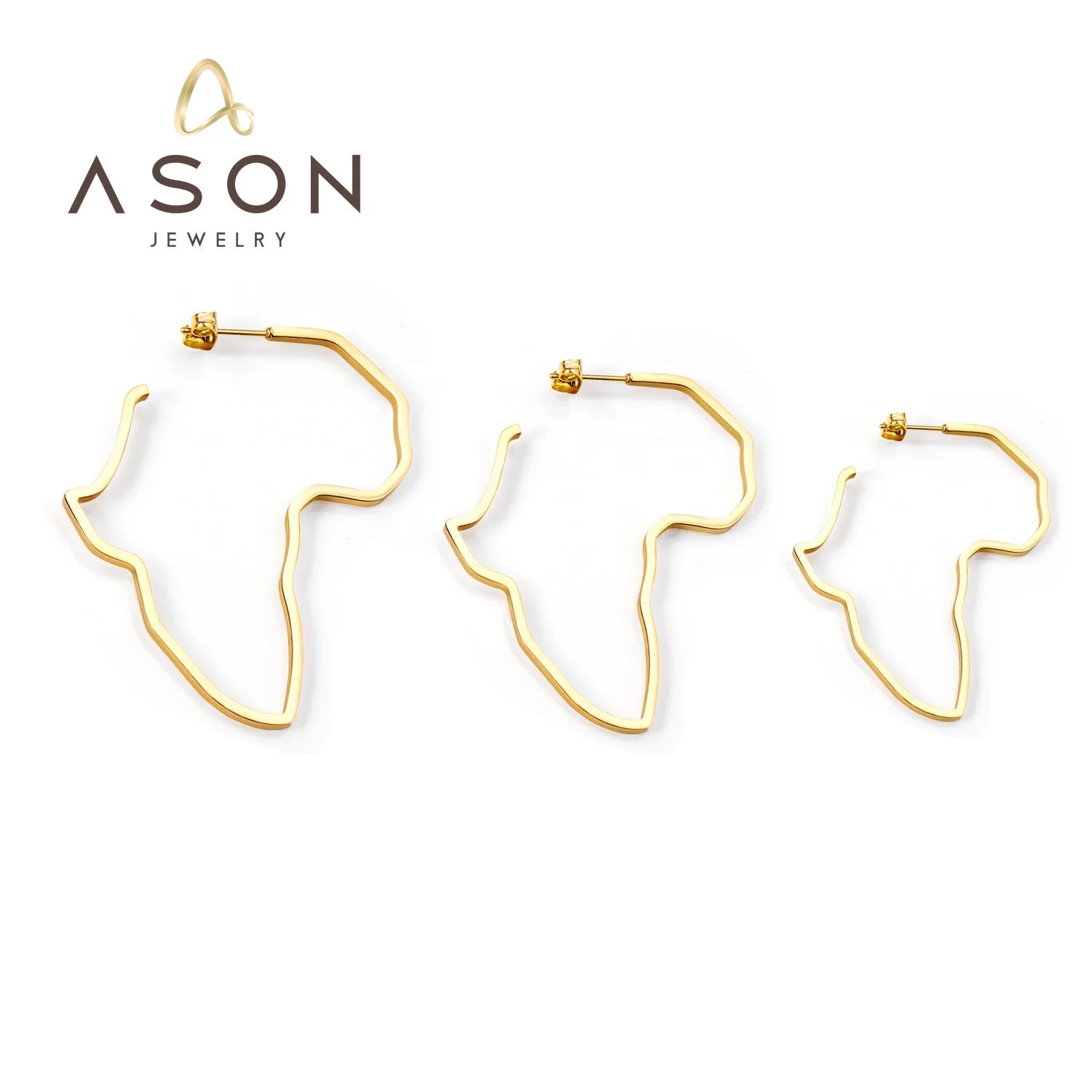 Ason Wholesale Fashion Women Girls Hollow Minimalist Earring Stainless Steel 18k Gold Plated Custom Africa Map Shaped Earrings