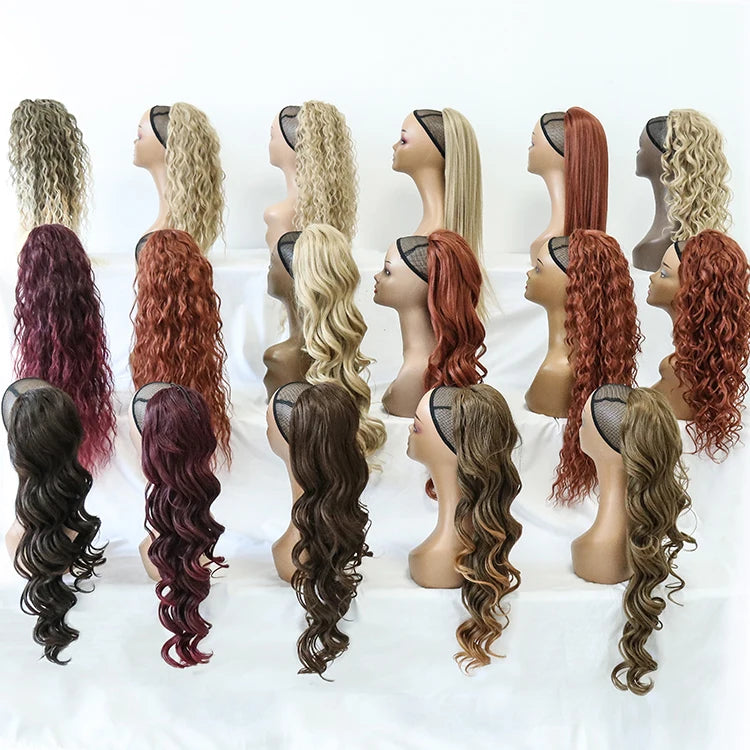 Julianna Wholesale Long 28 Inches Futura Fiber Straight Water Wave Loose Curly Synthetic Hair Drawstring Ponytail Extensions