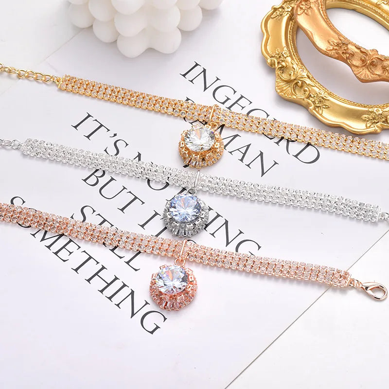 Pet Circular Zirconia Rhinestone Necklace Color-Protecting Cat and Dog Jewelry High-end Collar for Cross-border Market