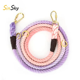 SinSky Hot Sale Rainbow Braided Cotton Rope Pet Dog Leash Collar Set Durable Cotton Ombre Rope Dog Leash