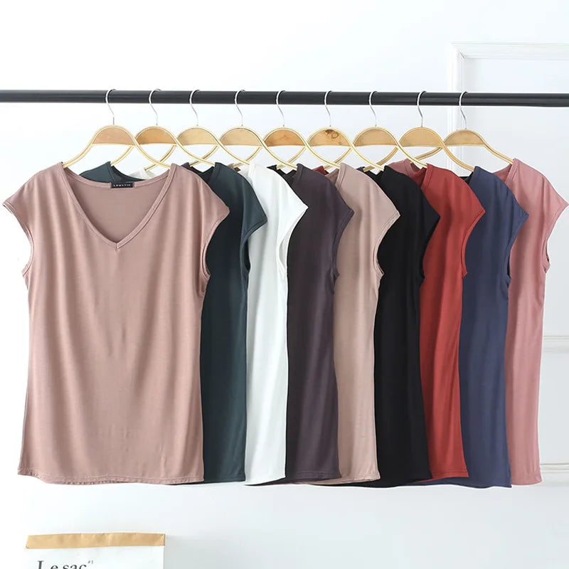 Casual Fashion Sleeveless Custom Cotton Breathable Modal Tee Shirts Women Elasticity T-Shirts