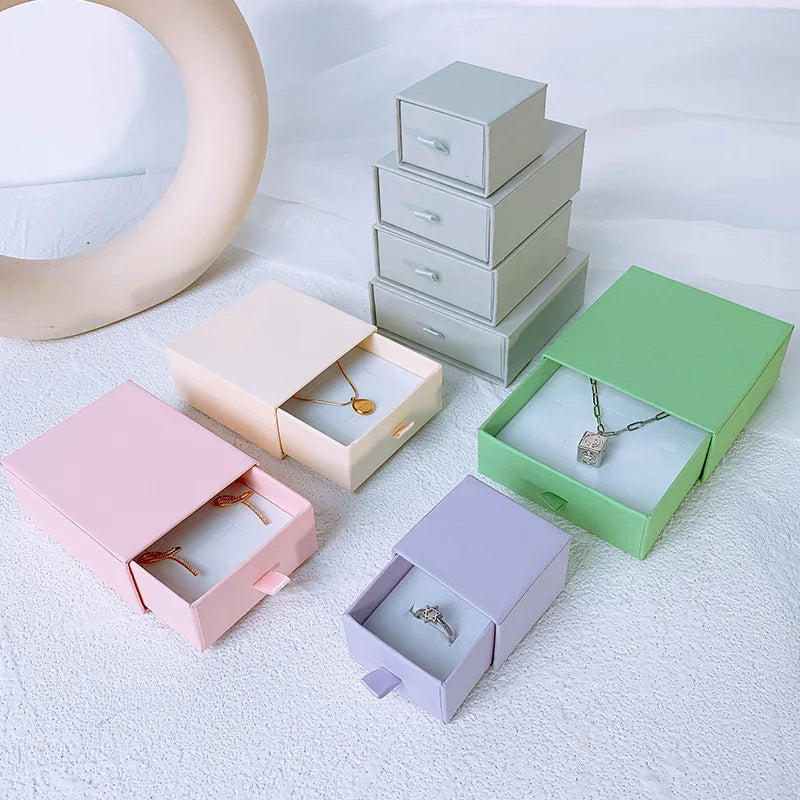 Custom Logo Private Label Classic Travel Case Cardboard Bracelet Pendant Necklace Ring Drawer Storage Sliding Jewelry Paper Box