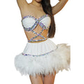 Designer White Strapless Corset A Line Skirt 2 Piece Set Women Night Club Party Dress Stage Show Outfit Gogo Dancer Costumes