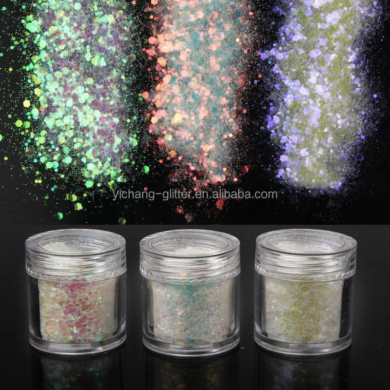 Wholesale Private Logo Opal Small Jars Chunky Nail Glitter Sequins Packed Bottles Glitter
