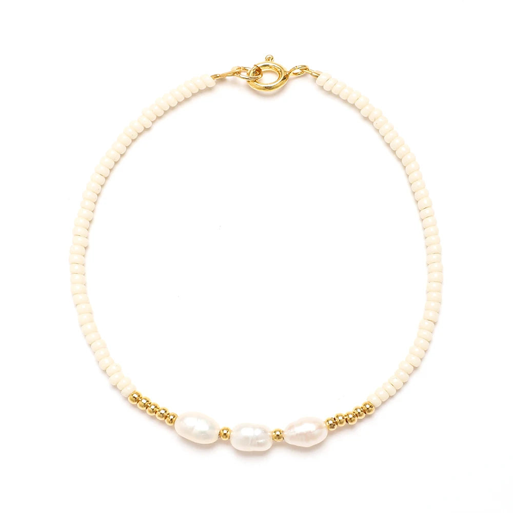 Gold Color Natural Fresh Water Pearl Boho Style Dainty Miyuki Seed Beads Bracelet for Women Gift Jewelry