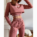 Wholesale Solid Polyester Cotton 2 Piece Crop Top Jogger Set 2025 Causal Two Piece Loungewear Sets for Women Lounge Wear Sets