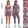 Female Gym Fitness 5-Piece Set Detachable Pads Shockproof Top Seamless High Elastic Tight Butt Lift Pants Quick Dry Yoga Solid