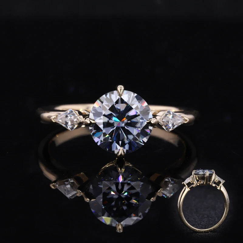 Starsgem Round Cut Grey Moissanite Solid Eternity Wedding love 14K Trendy Gold Rings