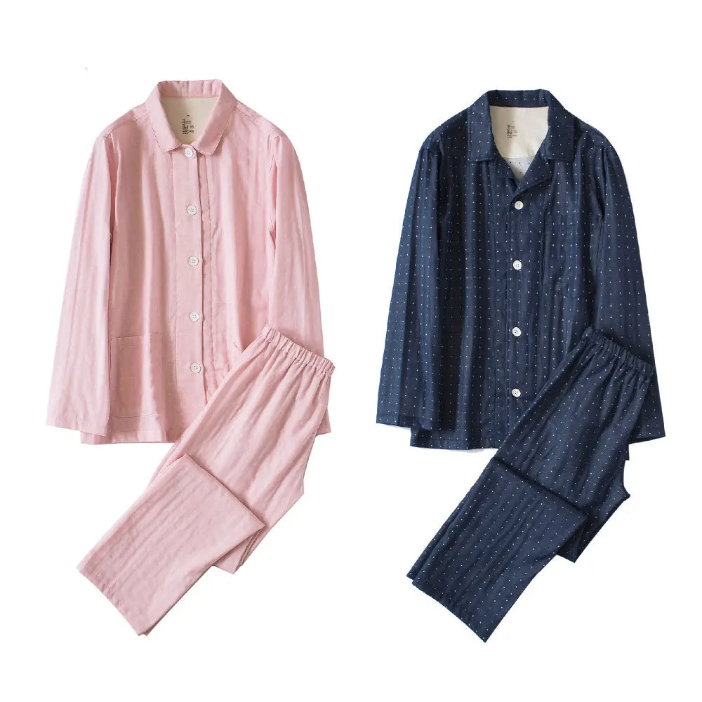 Small Dot Double Yarn Homewear Seamless Long Sleeve Cotton Yarn Dyed Polka Dot Japanese Style Spring Vacation Women's Pajamas