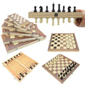 24cm/9.5 Inches 3-in-1 Wooden Magnetic Backgammon Tic Tac Toe Ludo Game Board Foldable Chess Board for Indoor Use