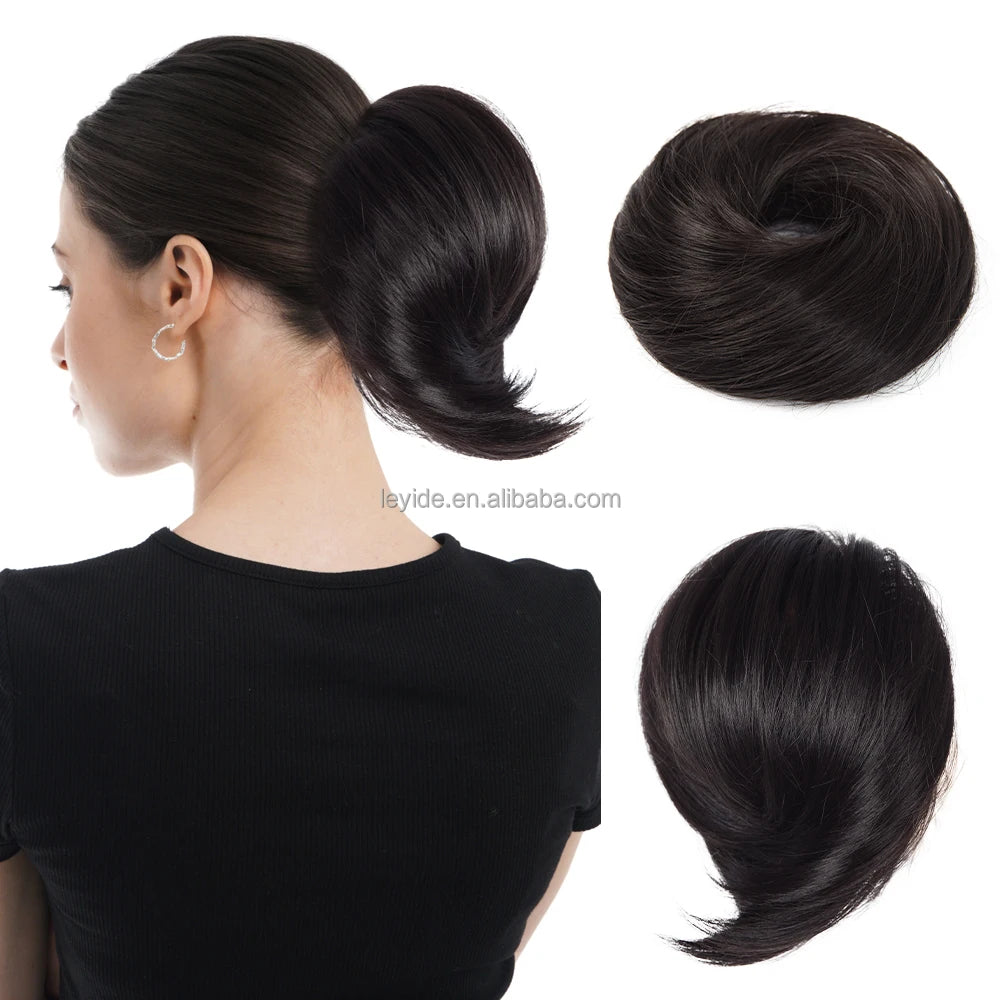 AliLeader New Fashion Vintage Romantic Women Synthetic Hair Bun Hairpieces Straight Silky Hair Chignon for Girls