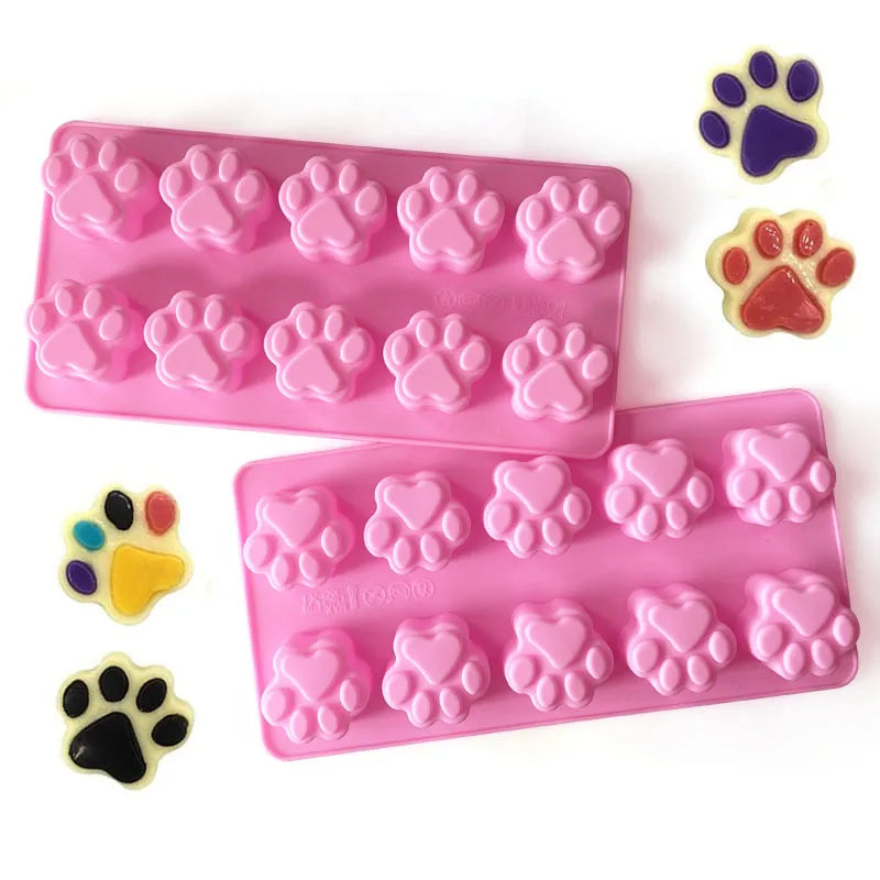 10 Holes Cartoon Cat Paw Bear Paw Silicone Chocolate Ice Baking Candy Mold