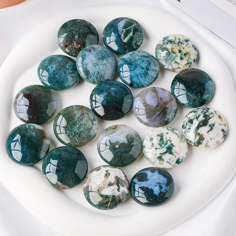 Wholesale 3cm Polished Natural Energy Round Gemstone Healing Moss Agate Crystal Palm Stone