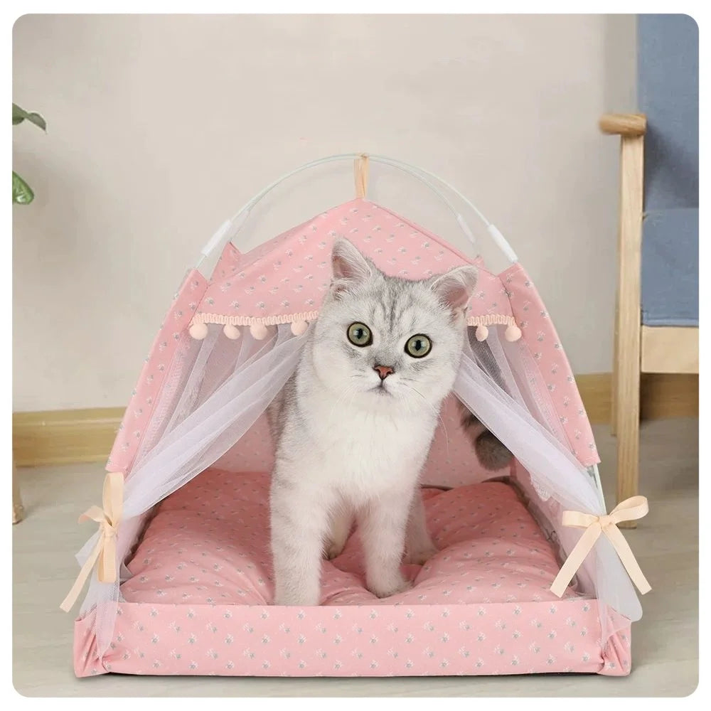 Wholesale Printed Portable Pet Tent with Floors Cat Dog Tent House with Bed for Puppies and Cats
