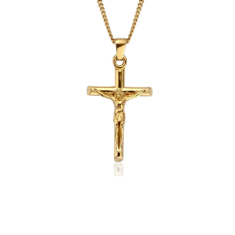Luxury Women Men Curb Link Chain Stainless Steel Crucifix Gold Necklace