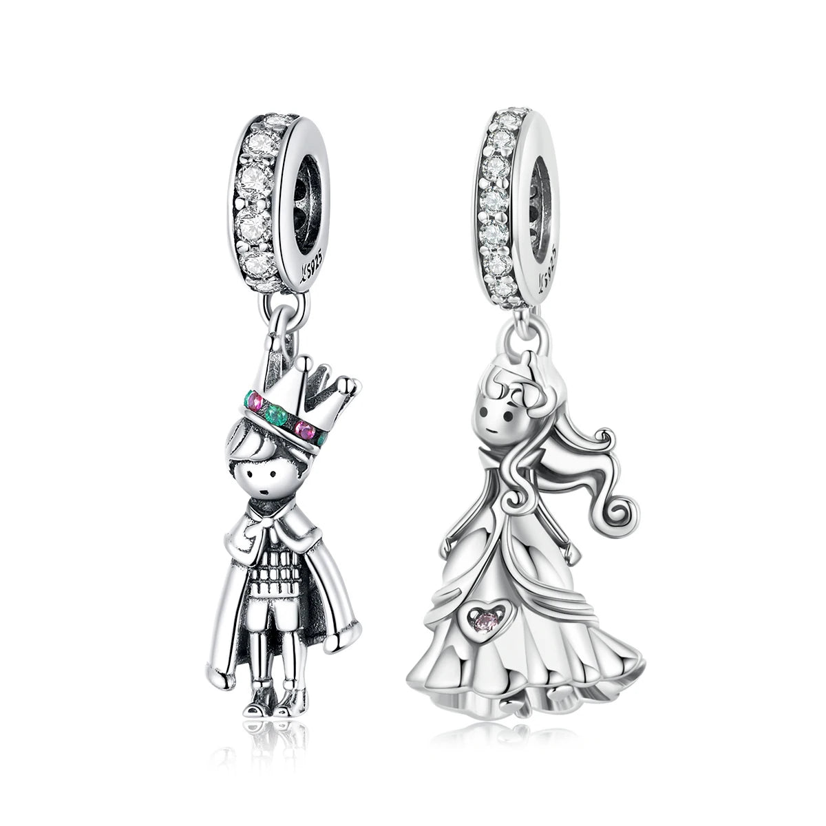 New 925 Sterling Silver Clear CZ Cute Little Princess Prince Pendant Charms for Women Orginal Bracelet or Necklace Jewelry