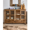 Innova Home Rustic Recycled Pine Wood Cabinet Classical Natural Style Living Room Storage Drawer Cabinets With Glass Door