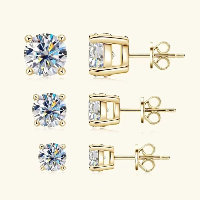 925 Sterling Silver Moissanite Earrings White Gold Four Prong Stud Shape for Women Certificate Included