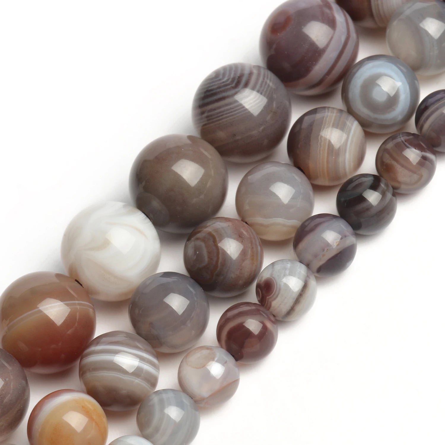 Smooth 6/8/10MM Round Natural Gray Botswana Agate Semi Gemstone Beads 15-inch Strand for Jewelry Making DIY