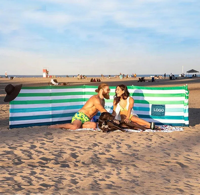 Customize Modern Beach Wind Screen Blocker Barrier Privacy Screen Wooded Poles Mallet Bag Waterproof Eco-Friendly Outdoor Summer