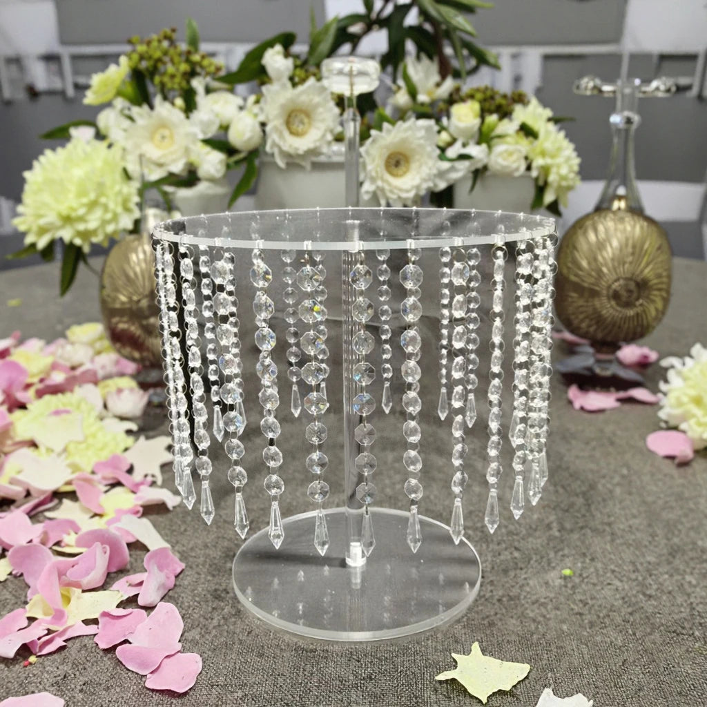 Acrylic Cake Stand Round Cupcake Stands Clear Dessert Display Cup Cakes Serving Plate with Crystal Chandelier for Wedding