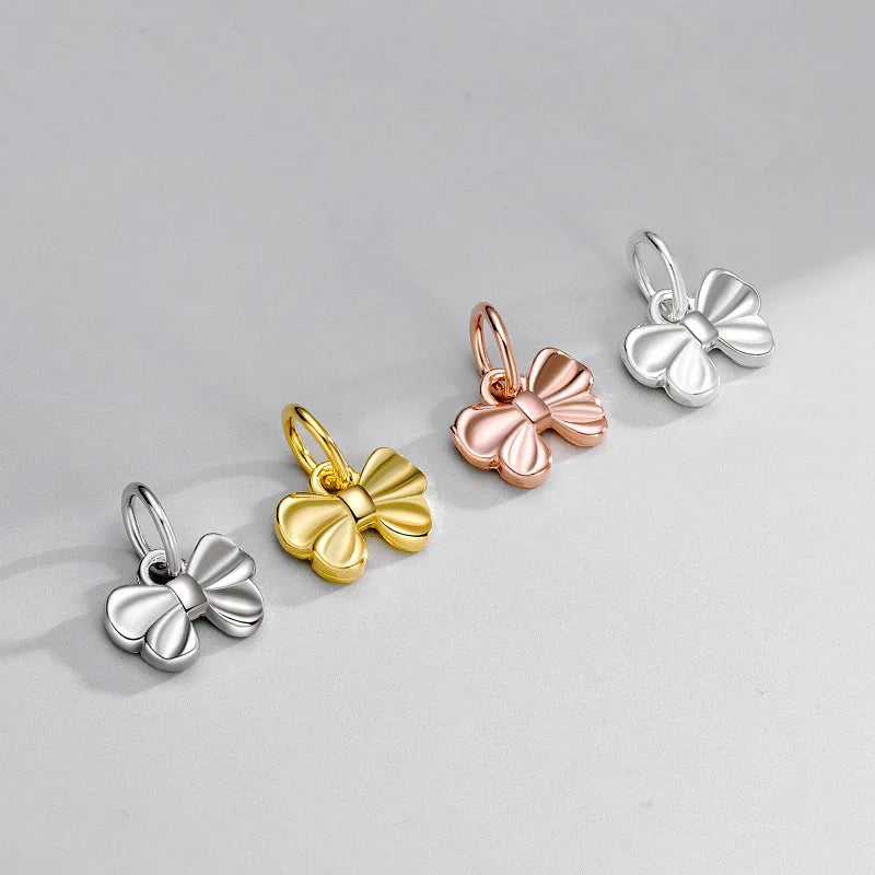 Cute 925 Sterling Silver Bow Pendant Charms Gold Plated Bow Tie Pendant for Bracelet Necklace Jewelry Making Wholesale