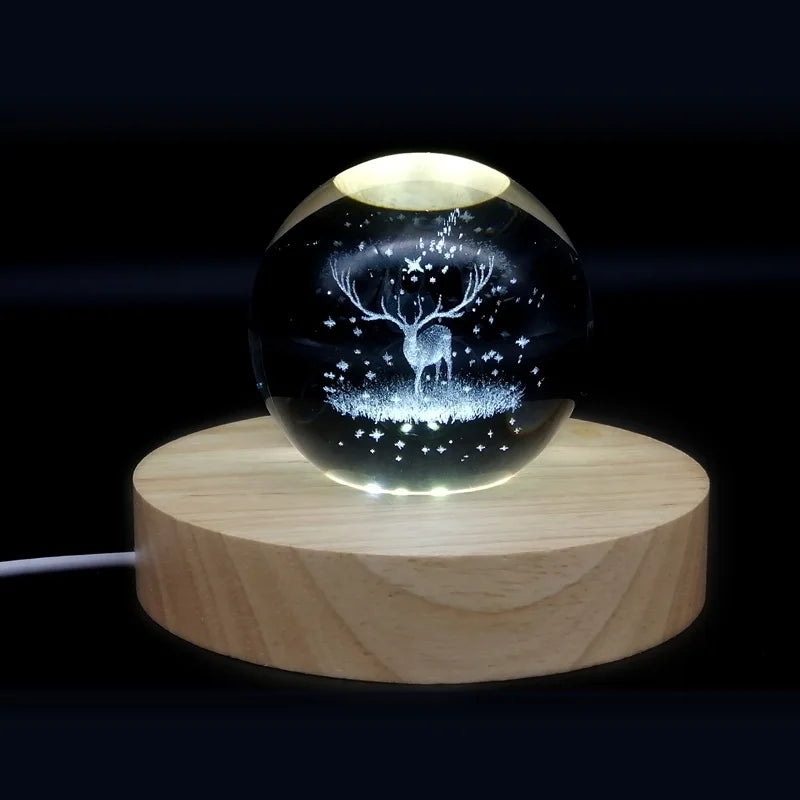 Customizable 3D Night Light Luminous LED Eco-friendly Christmas Ornament USB Base Colorful Crystal Ball Love Theme Gift Engraved
