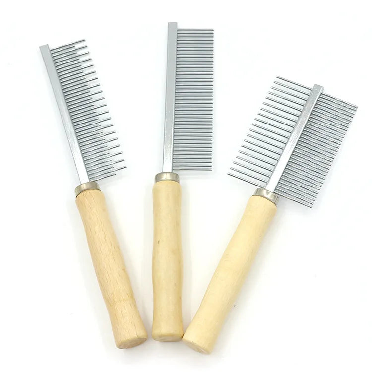 Professional Metal Dog Grooming Comb Removes Tangles Dematting Detangling Wooden Handled Pet Comb for Dogs and Cats