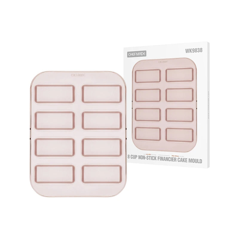 CHEFMADE WK9838 Carbon Steel Bakeware 8 Cup 8-Cavity Non-stick Cake Mold Mould Rectangle Financier Cake Pan for Oven Baking