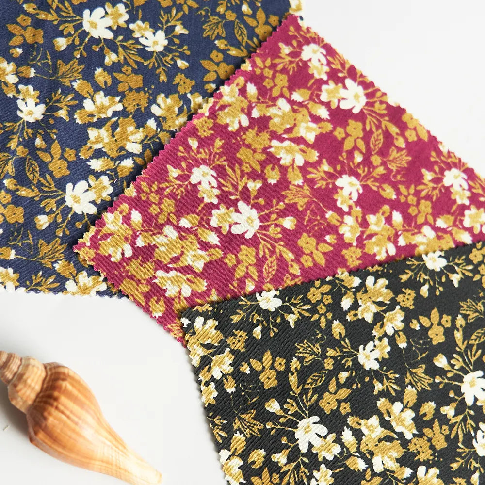 Marrakech Metallic Floral Brown Cotton Poplin Fabric Low MOQ Cut Pieces for Boy's Shirts Bags Hospitals Toys 120gsm Weight