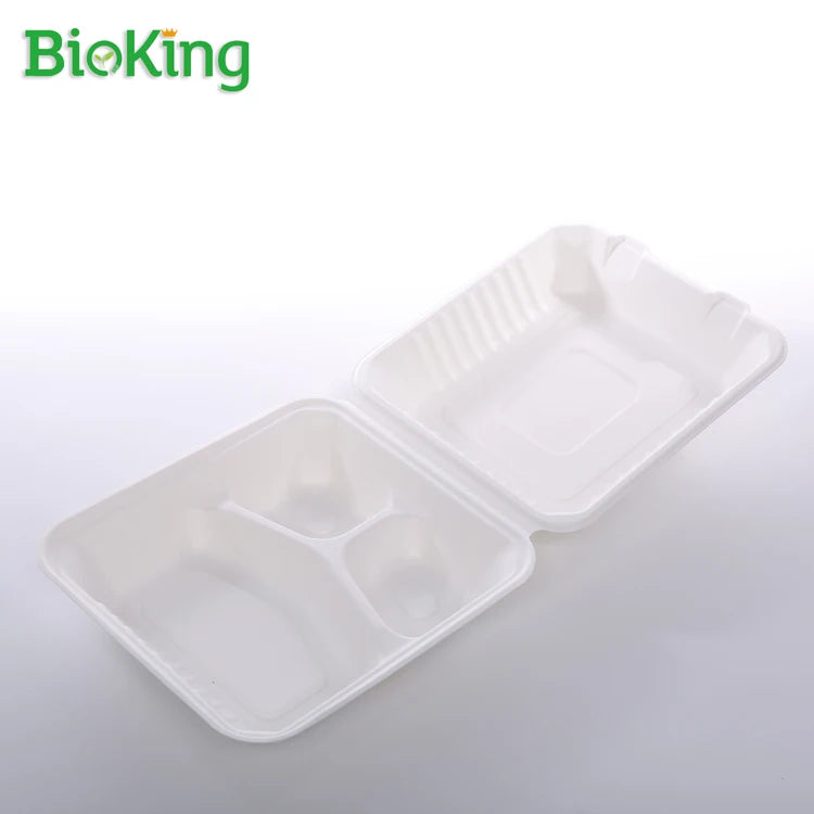 BioKing Sugarcane Pulp Biodegradable and Compostable Bagasse 8inch Clamshell