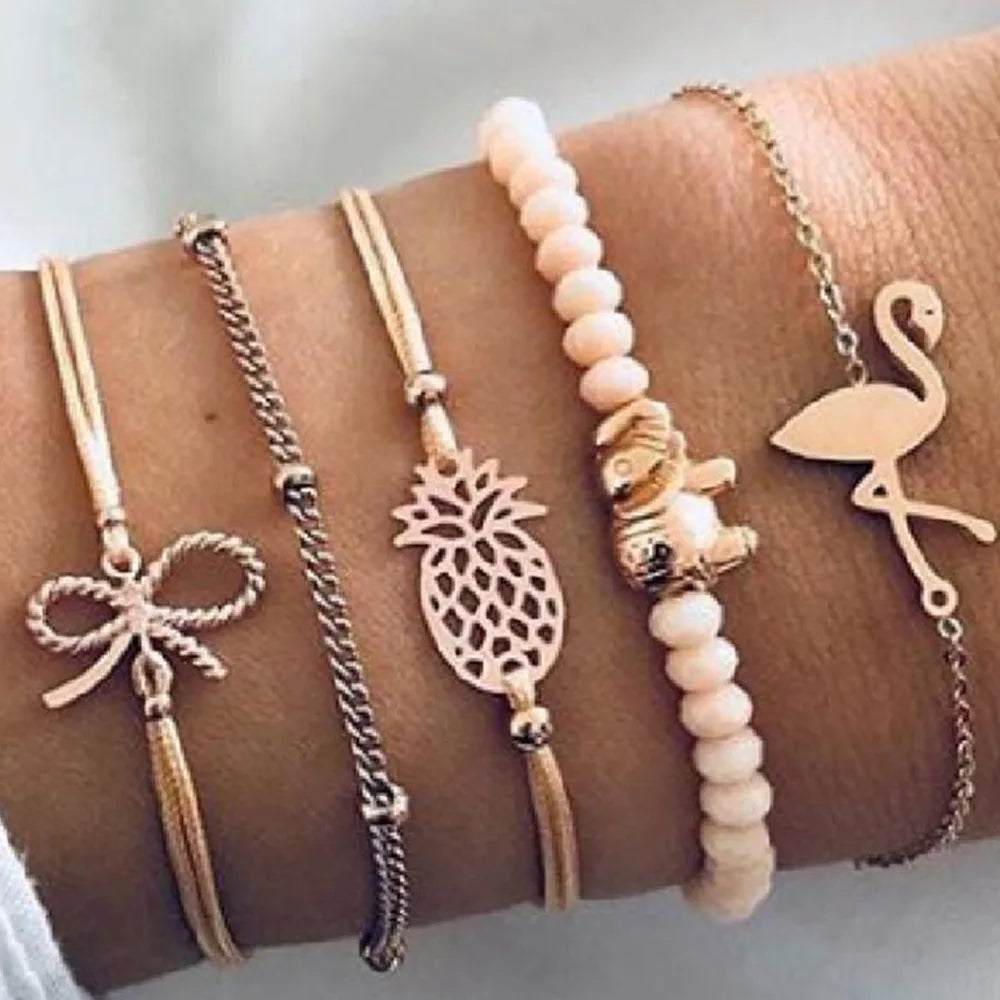 2026 Hot New Style Women's Hand-Woven Crystal Bead Set Bracelet Beaded Bow Bracelet Fashion Accessories