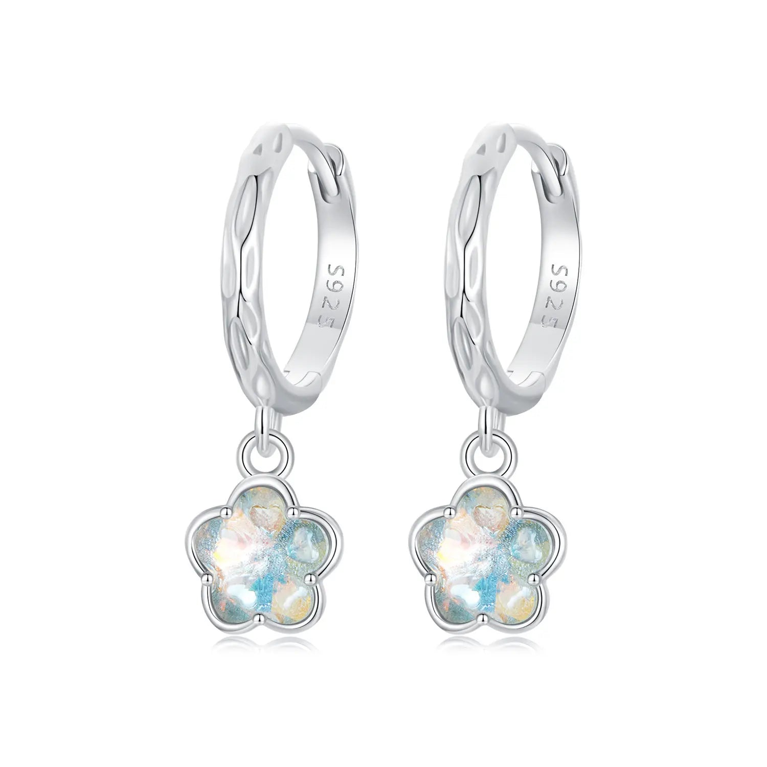 925 Sterling Silver Ice Crystal Hoop Earrings Fantasy Flower Clip-Ons for Women & Girls Fairycore Jewelry Gift SCE1718