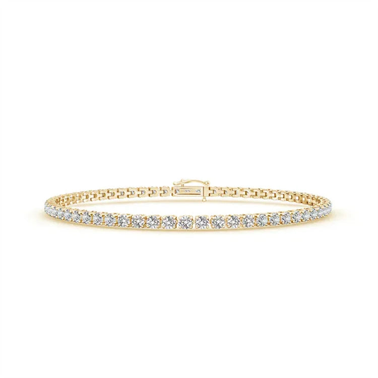 SGARIT 18K Yellow Gold Fine Jewelry 3.00 Carat Moissanite Tennis Bracelet 7 Inches Link Bracelet for Women Perfect Gift for