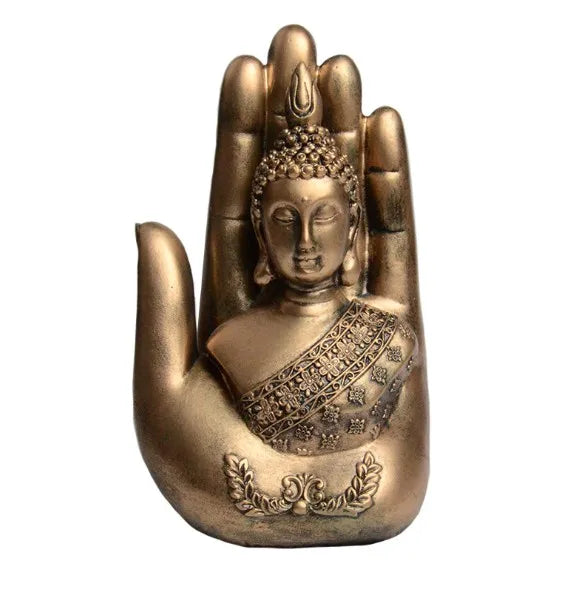 Custom Handmade Religious Resin Buddha Hand Sculpture Antique Gold Home Decor Zen Statue MegaBDM