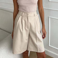 Enyami Customization Summer Fashion Lady Office Ladies Breathable Solid High Waist Loose Pleated Bermuda Suit Shorts