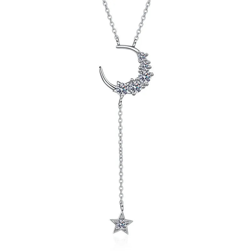 Eternal Star and Moon Necklace Fine 925 Sterling Silver Clasp Chain Jewelry Vvs D Colour Moissanite Necklace Women's Gifts