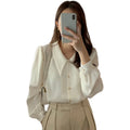 RNSHANGER Spring Elegant Ladies Blouses Casual Breathable Simple Cozy Retro Trendy Long Sleeve Loose Ladies Shirts