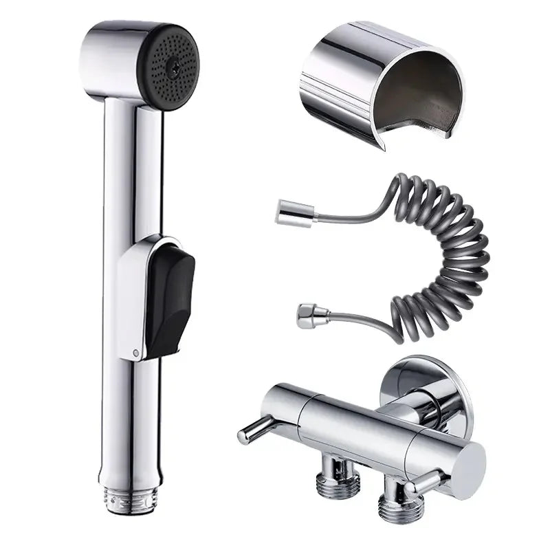 Chrome Handheld Bidet Sprayer Hot/Cold Mixer Brass Attachment for Bathroom Toilets Wall-Mounted Bracket Hose Set Included Easy