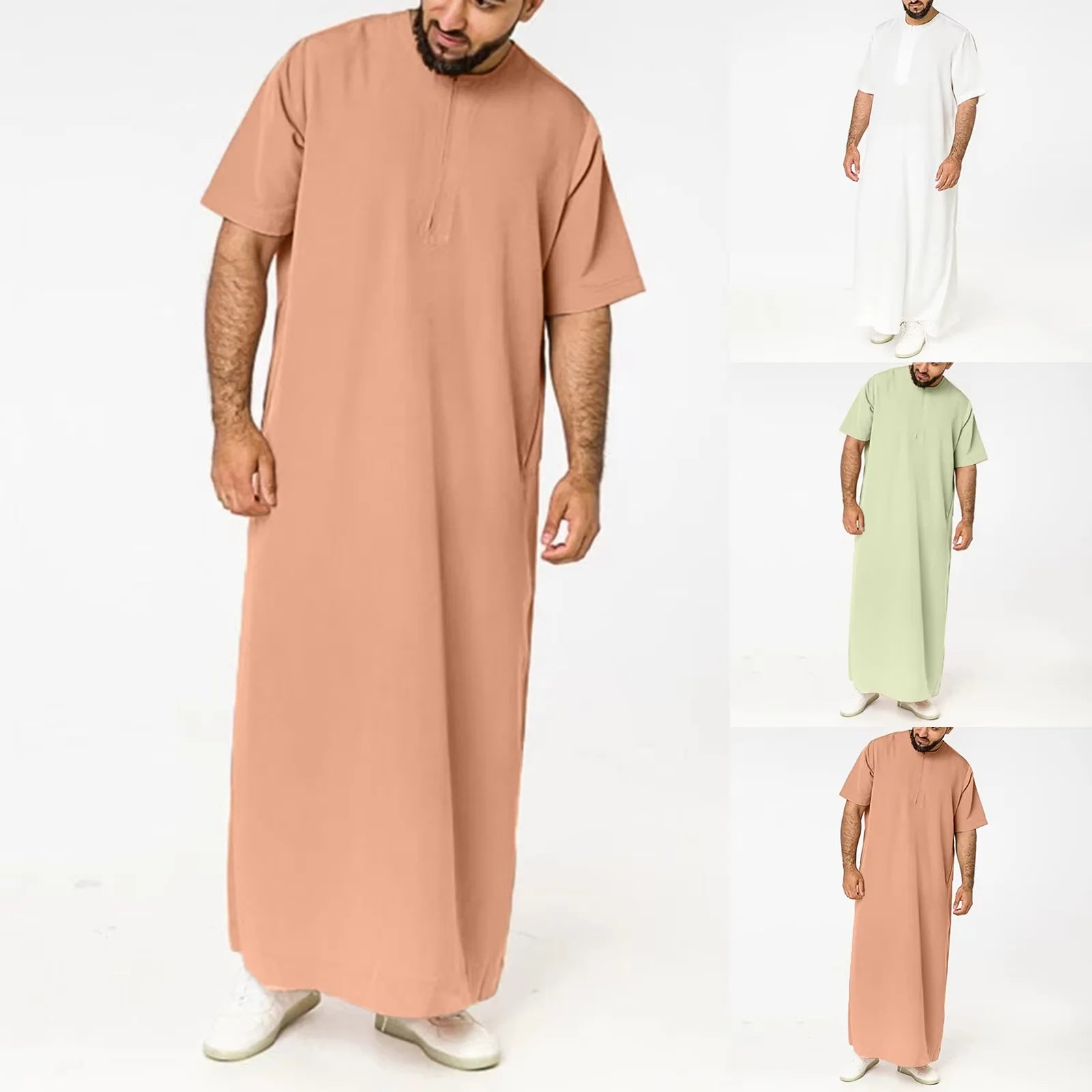 Khamis Spun United Arab Polyester Emirates Islamic Clothing Mens Kurta Pajama Thobe Alshiaka Men Designs for Stitching Short Sle