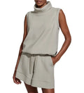 High-quality Women's Slim-fit Casual  Grey Leigh High Neck Tank  and Shorts Set 2 Piece Outfits