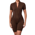 Women's Front Zipper Sports Bodysuit & Jumpsuit Quick Dry Short Sleeve Compression with Open Back Design